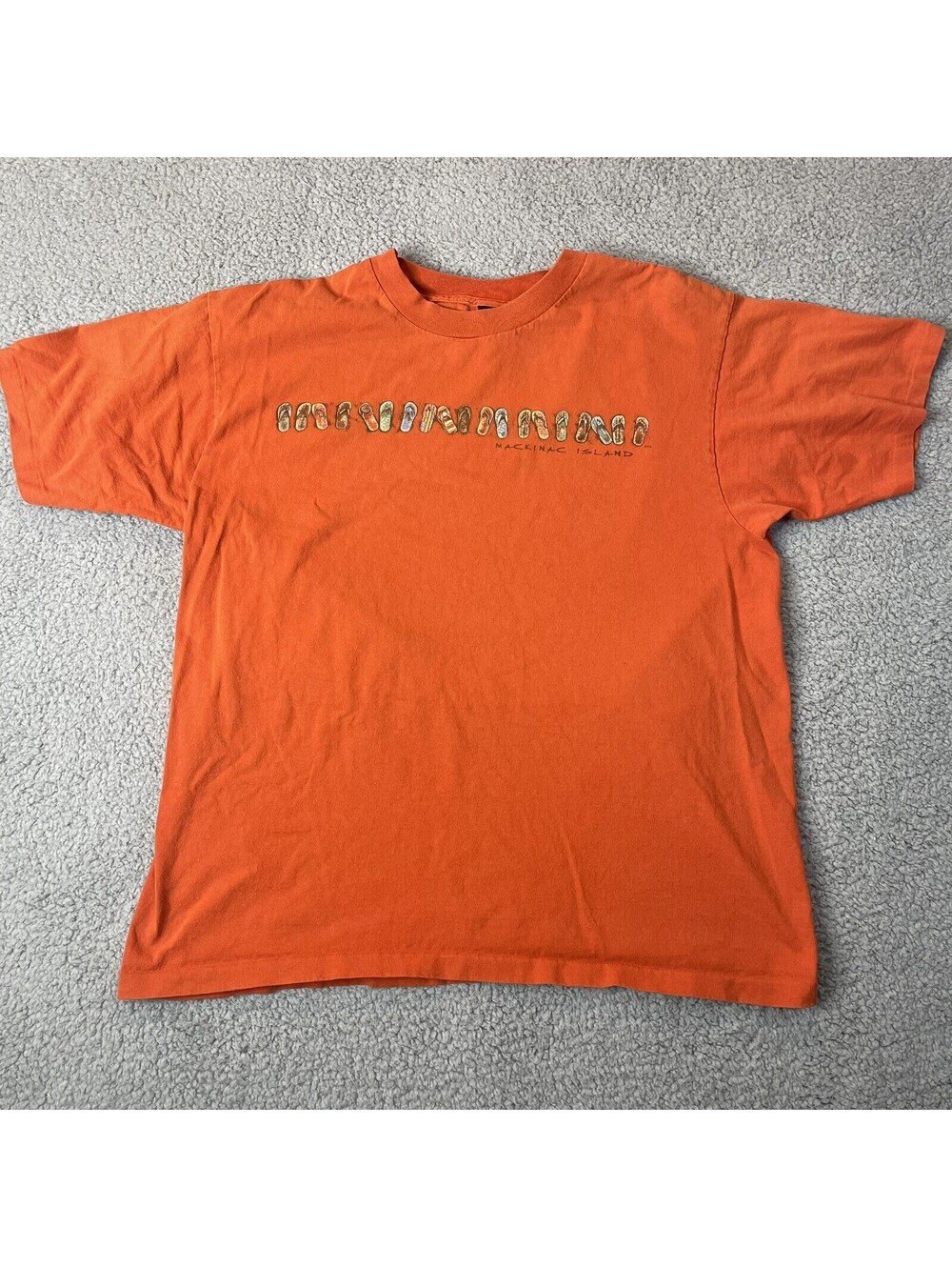 Vintage Shirt Single Stitch XL Mackinac Island Michigan USA Flip Flops Orange
